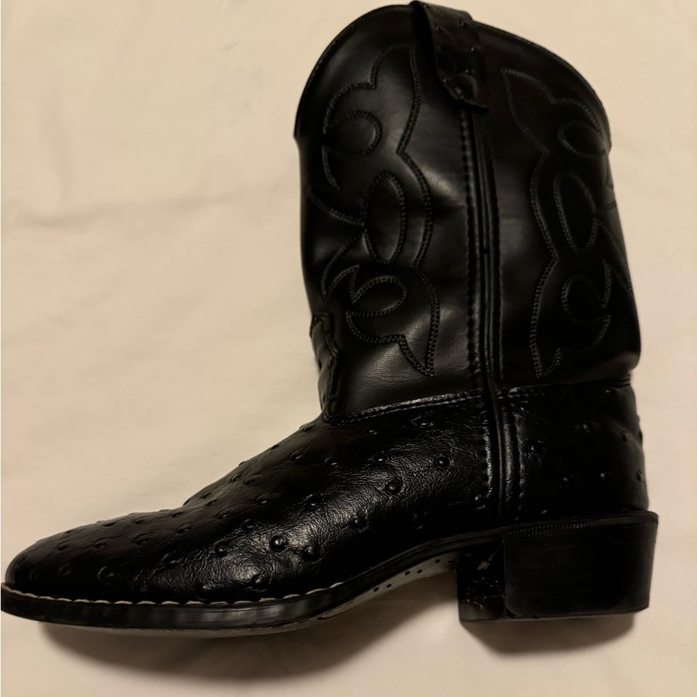Boys Cowboy Boots Size 2.5 - Black Old West Ostrich Real Leather